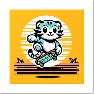 Tiger Skater Kawaii Harajuku Design Posters and Art